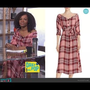Whistles Off Shoulder Plaid Midi Dress, US6/UK10